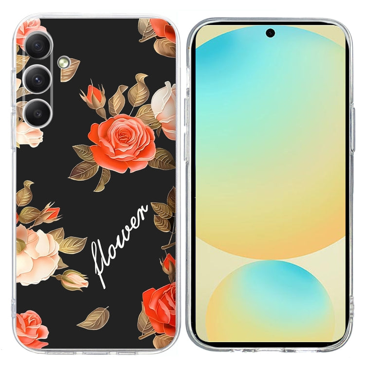 For Samsung Galaxy S25 FE 5G Colorful Painting Pattern TPU Phone Case(Flowers On Black) by buy2fix