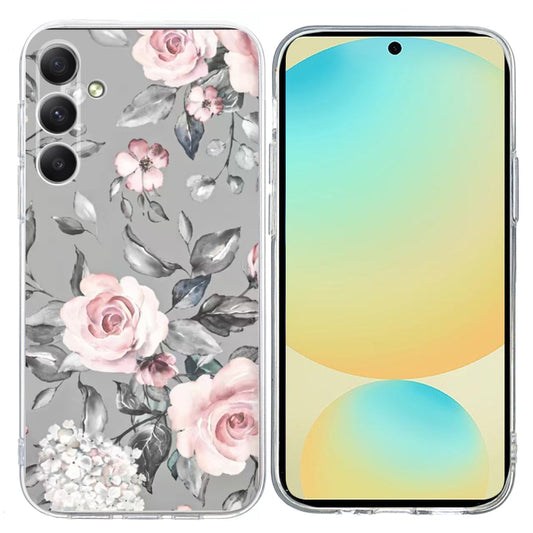 For Samsung Galaxy S25 FE 5G Colorful Painting Pattern TPU Phone Case(Flowers On Grey) by buy2fix