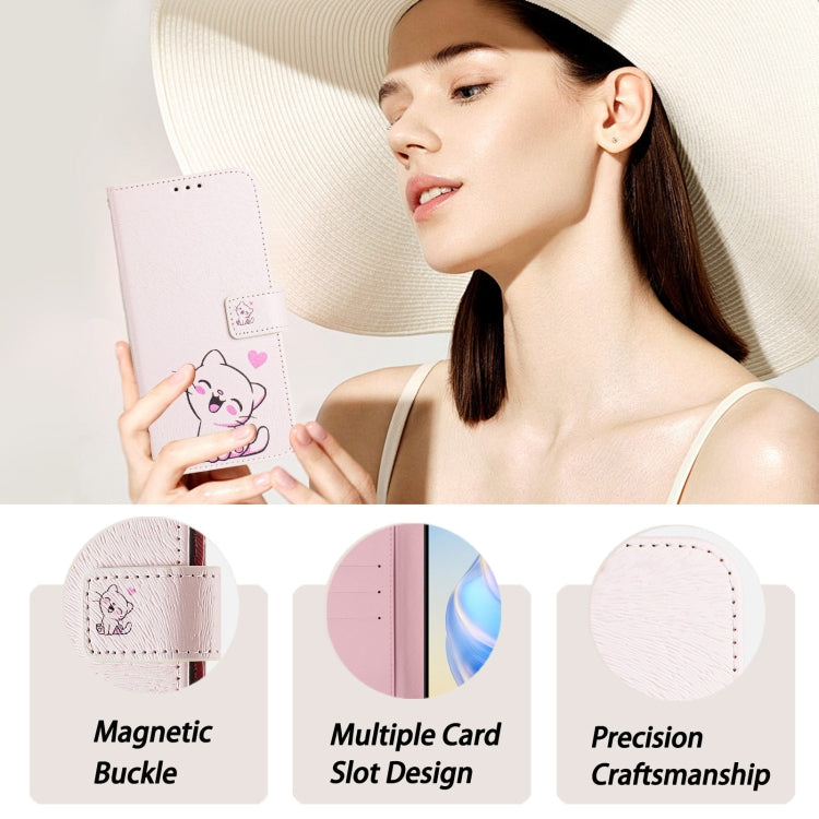 For iPhone 16e Art Colored Drawing Pattern Leather Phone Case(Cute cat) - iPhone 16e Cases by buy2fix | Online Shopping UK | buy2fix