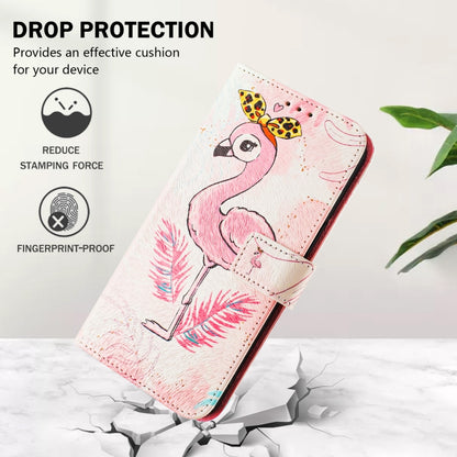 For iPhone 16e Art Colored Drawing Pattern Leather Phone Case(Flamingo) - iPhone 16e Cases by buy2fix | Online Shopping UK | buy2fix