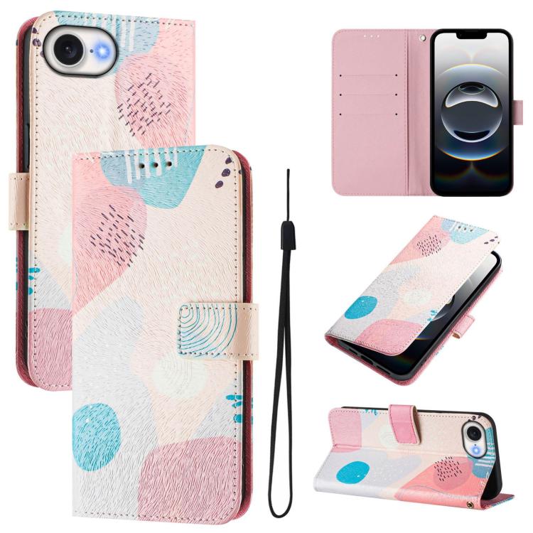 For iPhone 16e Art Colored Drawing Pattern Leather Phone Case(Graffiti puzzle) - iPhone 16e Cases by buy2fix | Online Shopping UK | buy2fix
