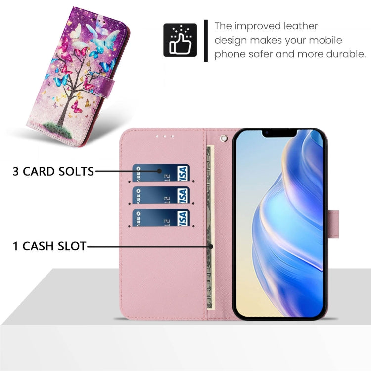 For iPhone 16e Art Colored Drawing Pattern Leather Phone Case(Butterfly branch) - iPhone 16e Cases by buy2fix | Online Shopping UK | buy2fix