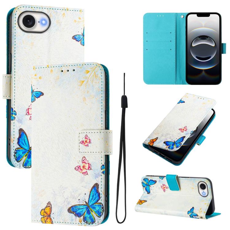 For iPhone 16e Art Colored Drawing Pattern Leather Phone Case(Butterfly house) - iPhone 16e Cases by buy2fix | Online Shopping UK | buy2fix