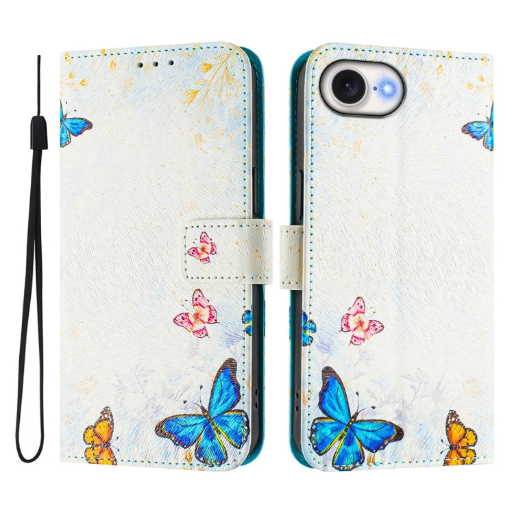 For iPhone 16e Art Colored Drawing Pattern Leather Phone Case(Butterfly house) - iPhone 16e Cases by buy2fix | Online Shopping UK | buy2fix