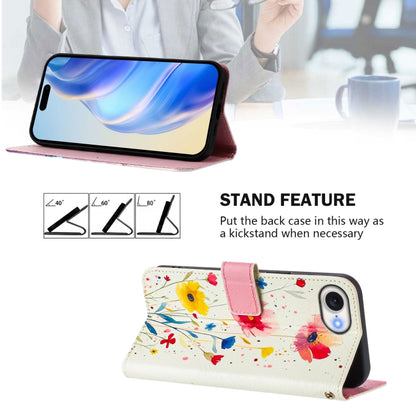 For iPhone 16e Art Colored Drawing Pattern Leather Phone Case(Flowers and plants) - iPhone 16e Cases by buy2fix | Online Shopping UK | buy2fix