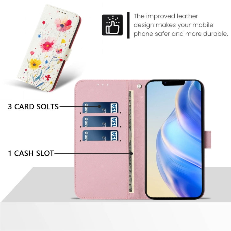 For iPhone 16e Art Colored Drawing Pattern Leather Phone Case(Flowers and plants) - iPhone 16e Cases by buy2fix | Online Shopping UK | buy2fix
