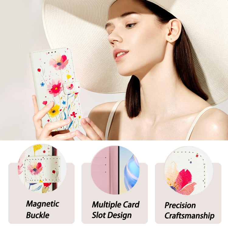 For iPhone 16e Art Colored Drawing Pattern Leather Phone Case(Flowers and plants) - iPhone 16e Cases by buy2fix | Online Shopping UK | buy2fix