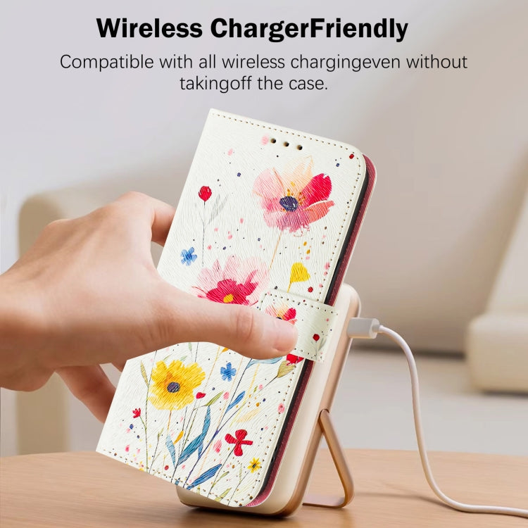 For iPhone 16e Art Colored Drawing Pattern Leather Phone Case(Flowers and plants) - iPhone 16e Cases by buy2fix | Online Shopping UK | buy2fix