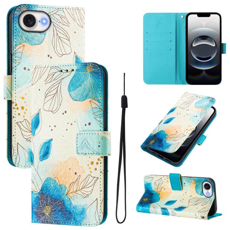 For iPhone 16e Art Colored Drawing Pattern Leather Phone Case(Flowering flowers) - iPhone 16e Cases by buy2fix | Online Shopping UK | buy2fix
