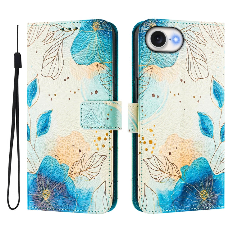 For iPhone 16e Art Colored Drawing Pattern Leather Phone Case(Flowering flowers) - iPhone 16e Cases by buy2fix | Online Shopping UK | buy2fix