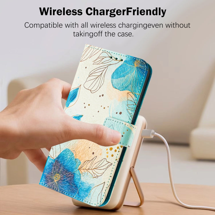 For iPhone 16e Art Colored Drawing Pattern Leather Phone Case(Flowering flowers) - iPhone 16e Cases by buy2fix | Online Shopping UK | buy2fix