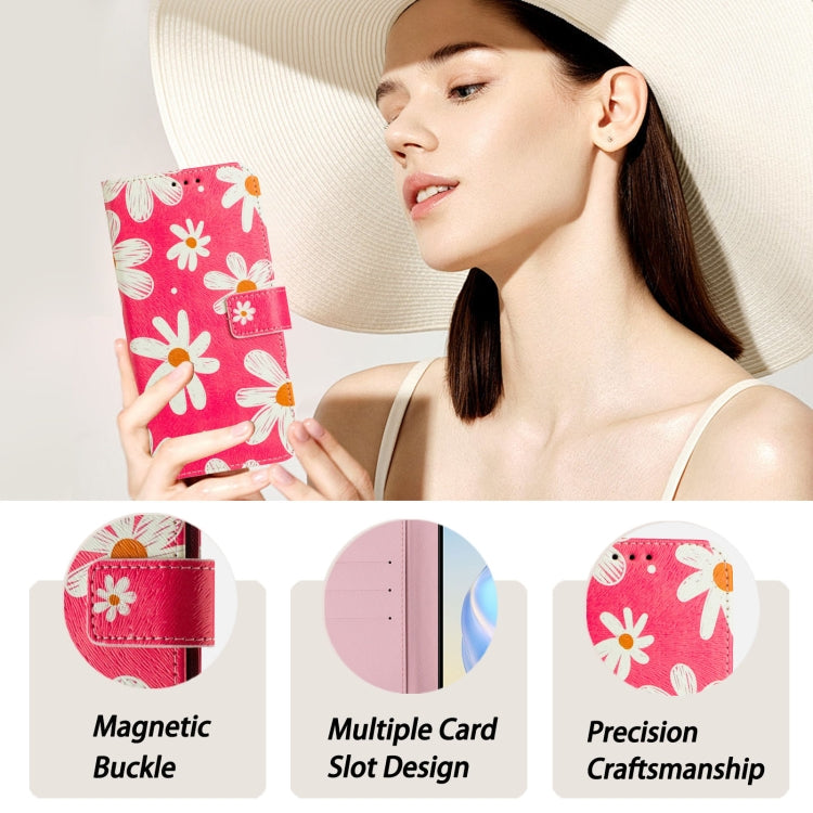 For iPhone 16e Art Colored Drawing Pattern Leather Phone Case(Pink daisy) - iPhone 16e Cases by buy2fix | Online Shopping UK | buy2fix