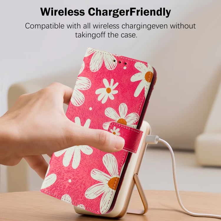 For iPhone 16e Art Colored Drawing Pattern Leather Phone Case(Pink daisy) - iPhone 16e Cases by buy2fix | Online Shopping UK | buy2fix