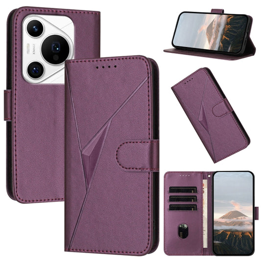 For Huawei Pura 70 Pro / Pura 70 Ultra Triangle Pattern Buckle Clasp Leather Phone Case(Dark Purple) - Huawei Cases by buy2fix | Online Shopping UK | buy2fix