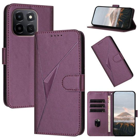 For Honor X6c 4G / X5b / X5b Plus Global Triangle Pattern Buckle Clasp Leather Phone Case(Dark Purple)
