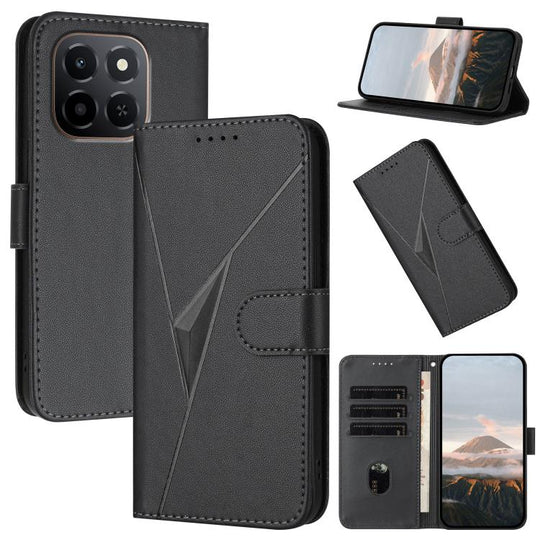 For Honor X6c 4G / X5b / X5b Plus Global Triangle Pattern Buckle Clasp Leather Phone Case(Black)