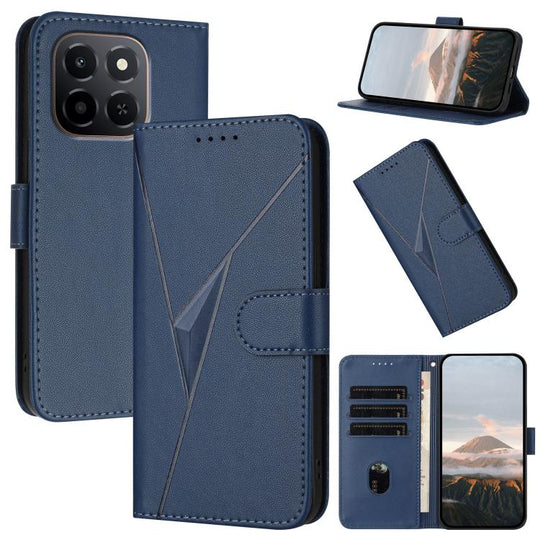 For Honor X6c 4G / X5b / X5b Plus Global Triangle Pattern Buckle Clasp Leather Phone Case(Royal Blue)