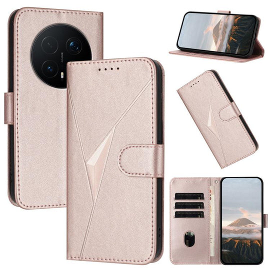For Honor Magic8 Pro Triangle Pattern Buckle Clasp Leather Phone Case(Rose Gold)