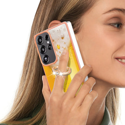 For Samsung Galaxy S25 Ultra 5G Electroplating Dual-side IMD Phone Case with Ring Holder(Draft Beer) by buy2fix