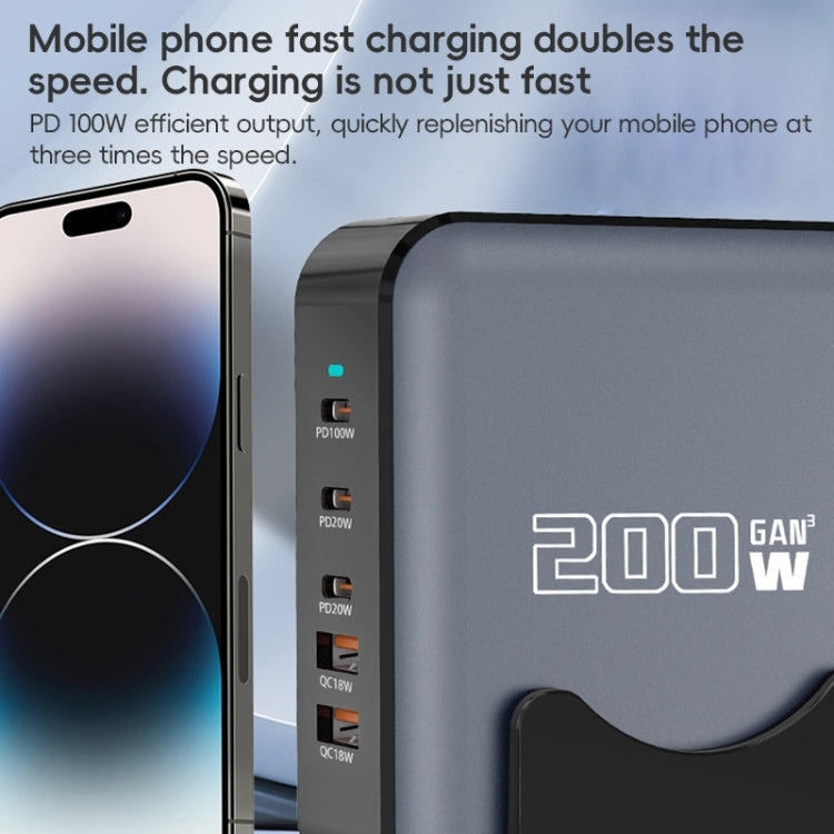 200W GaN 3 Type-C 2 USB Multi Ports Sharing Desktop Charger, Plug:EU Plug(Grey) - Multifunction Charger by buy2fix | Online Shopping UK | buy2fix