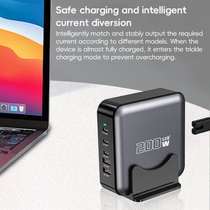 200W GaN 3 Type-C 2 USB Multi Ports Sharing Desktop Charger, Plug:UK Plug(Grey) - Multifunction Charger by buy2fix | Online Shopping UK | buy2fix