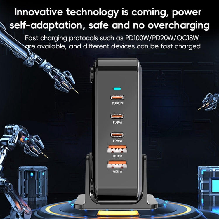 200W GaN 3 Type-C 2 USB Multi Ports Sharing Desktop Charger, Plug:UK Plug(Grey) - Multifunction Charger by buy2fix | Online Shopping UK | buy2fix