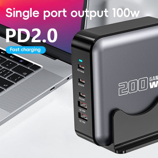 200W GaN 3 Type-C 2 USB Multi Ports Sharing Desktop Charger, Plug:AU Plug(Grey) - Multifunction Charger by buy2fix | Online Shopping UK | buy2fix