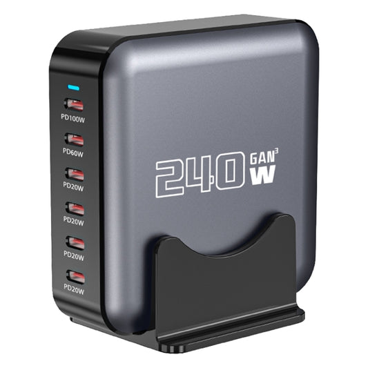 240W GaN 6-Ports USB-C / Type-C Multi Sharing Desktop Charger, Plug:EU Plug(Grey) - Multifunction Charger by buy2fix | Online Shopping UK | buy2fix