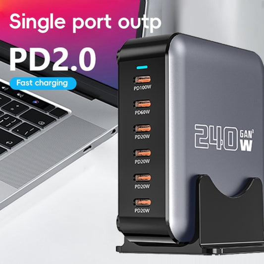 240W GaN 6-Ports USB-C / Type-C Multi Sharing Desktop Charger, Plug:EU Plug(Grey) - Multifunction Charger by buy2fix | Online Shopping UK | buy2fix