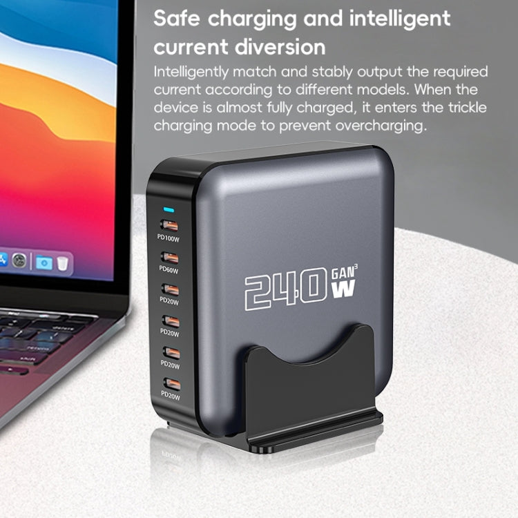 240W GaN 6-Ports USB-C / Type-C Multi Sharing Desktop Charger, Plug:EU Plug(Grey) - Multifunction Charger by buy2fix | Online Shopping UK | buy2fix
