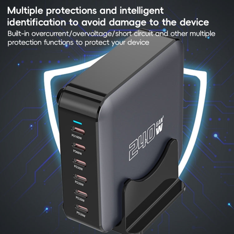 240W GaN 6-Ports USB-C / Type-C Multi Sharing Desktop Charger, Plug:EU Plug(Grey) - Multifunction Charger by buy2fix | Online Shopping UK | buy2fix
