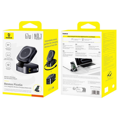 Baseus OS PicoGo Qi2 67W 2 in 1 Magnetic Wireless Charger with 1m Type-C to Type-C Elbow Data Cable(Black) - Wireless Charger by Baseus | Online Shopping UK | buy2fix