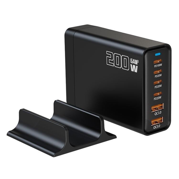 200W GaN 4 Type-C 2 USB Multi Ports Sharing Desktop Charger, Plug:EU Plug(Black) - Multifunction Charger by buy2fix | Online Shopping UK | buy2fix
