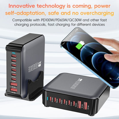 320W GaN 6 Type-C 2 USB Multi Ports Sharing Desktop Charger, Plug:US Plug(Grey) - Multifunction Charger by buy2fix | Online Shopping UK | buy2fix