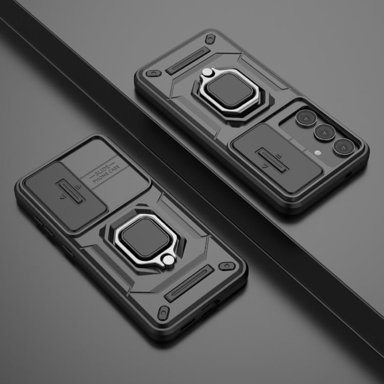 For Samsung Galaxy S25 5G Sliding Camshield TPU + PC Shockproof Phone Case with Holder(Black) by buy2fix