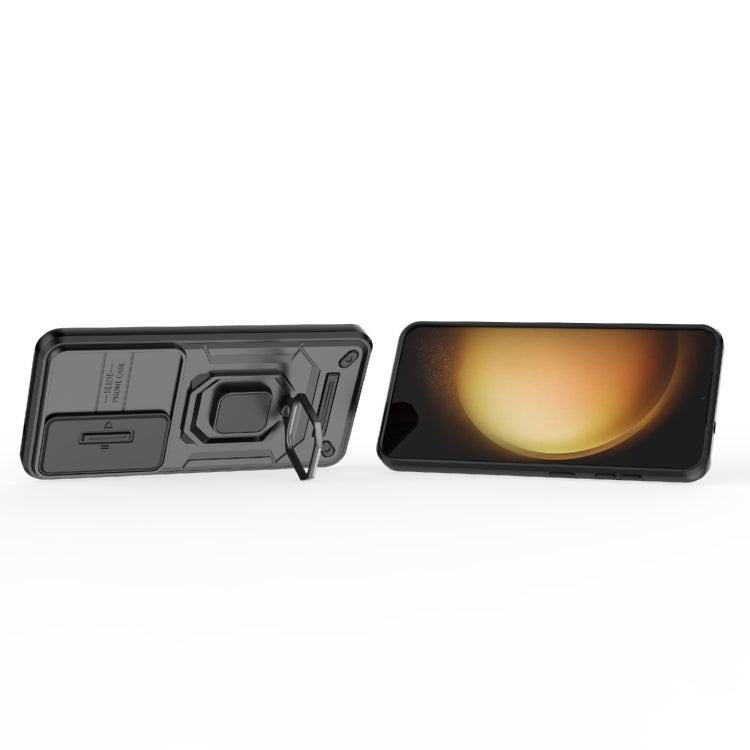 For Samsung Galaxy S25 5G Sliding Camshield TPU + PC Shockproof Phone Case with Holder(Black) by buy2fix