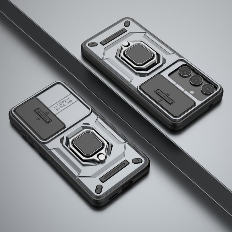 For Samsung Galaxy S25 5G Sliding Camshield TPU + PC Shockproof Phone Case with Holder(Grey) by buy2fix