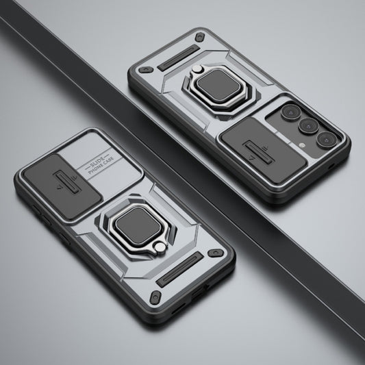 For Samsung Galaxy S25 5G Sliding Camshield TPU + PC Shockproof Phone Case with Holder(Grey) by buy2fix