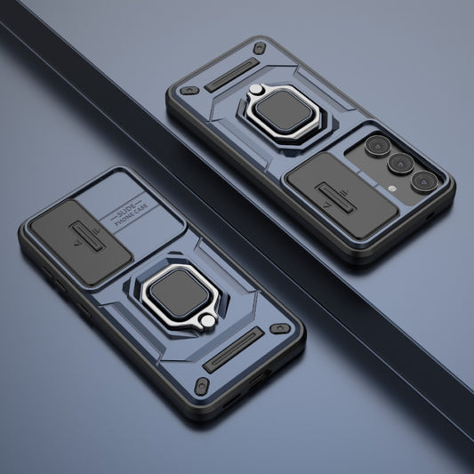 For Samsung Galaxy S25 5G Sliding Camshield TPU + PC Shockproof Phone Case with Holder(Blue) by buy2fix