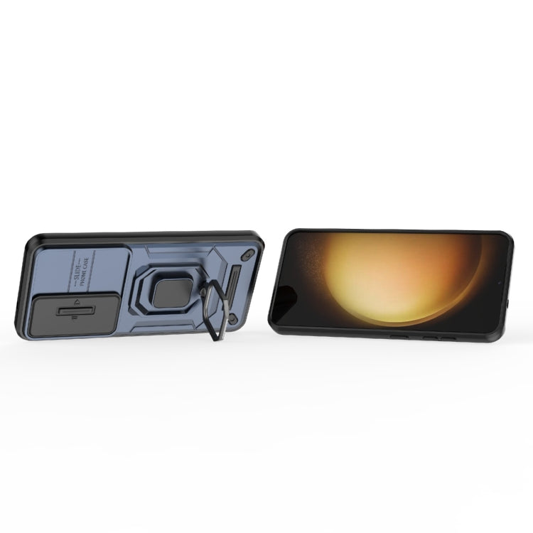 For Samsung Galaxy S25 5G Sliding Camshield TPU + PC Shockproof Phone Case with Holder(Blue) by buy2fix