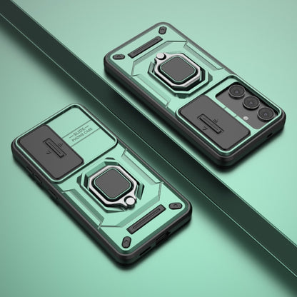 For Samsung Galaxy S25 5G Sliding Camshield TPU + PC Shockproof Phone Case with Holder(Green) by buy2fix