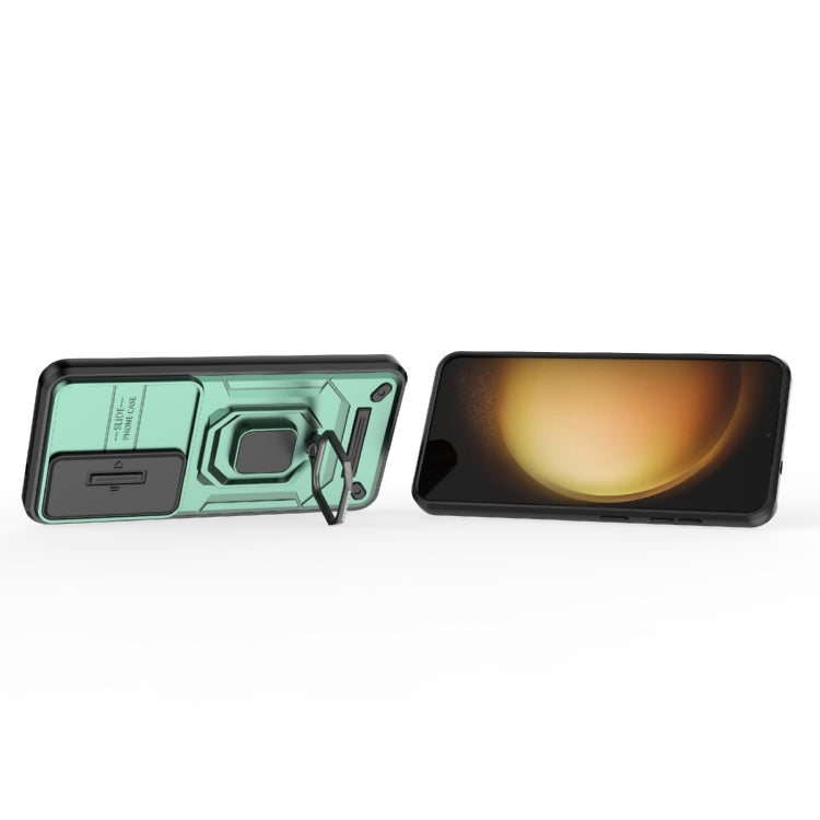 For Samsung Galaxy S25 5G Sliding Camshield TPU + PC Shockproof Phone Case with Holder(Green) by buy2fix