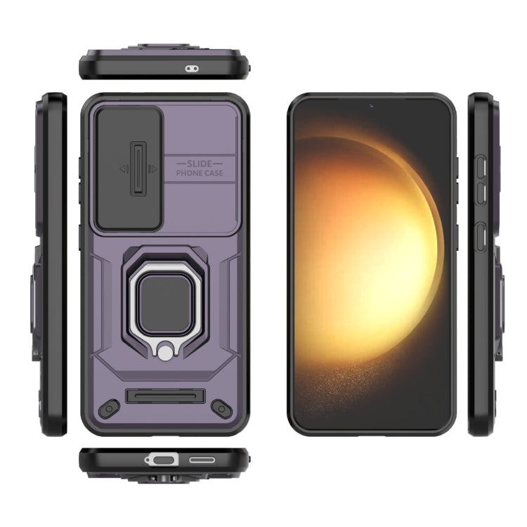 For Samsung Galaxy S25 5G Sliding Camshield TPU + PC Shockproof Phone Case with Holder(Purple) by buy2fix