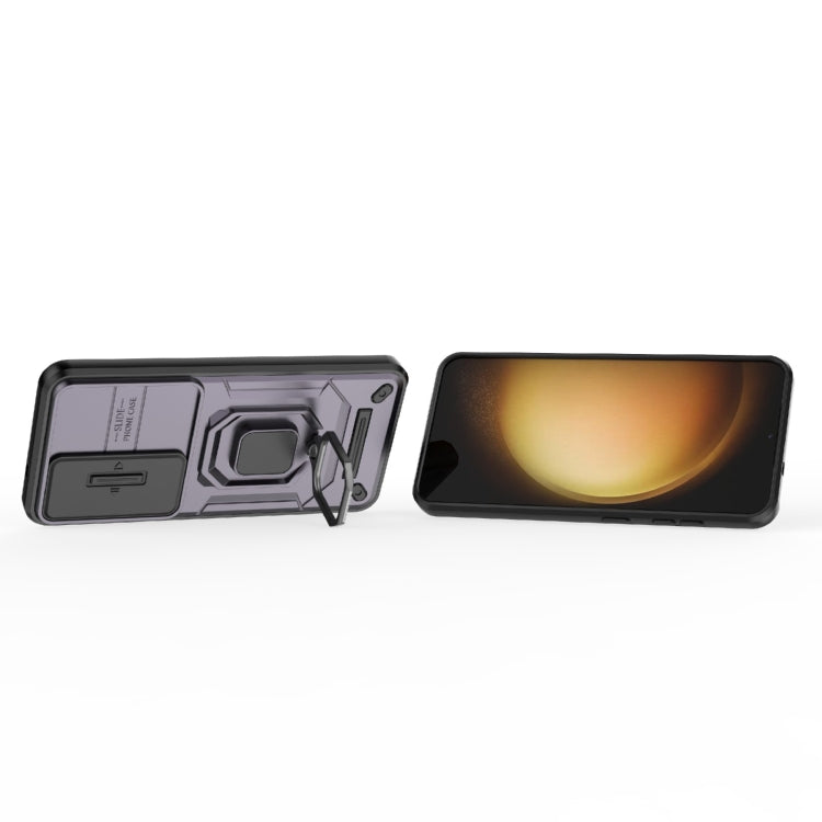 For Samsung Galaxy S25 5G Sliding Camshield TPU + PC Shockproof Phone Case with Holder(Purple) by buy2fix