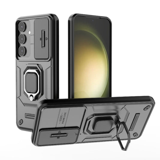 For Samsung Galaxy S25+ 5G Sliding Camshield TPU + PC Shockproof Phone Case with Holder(Black) by buy2fix