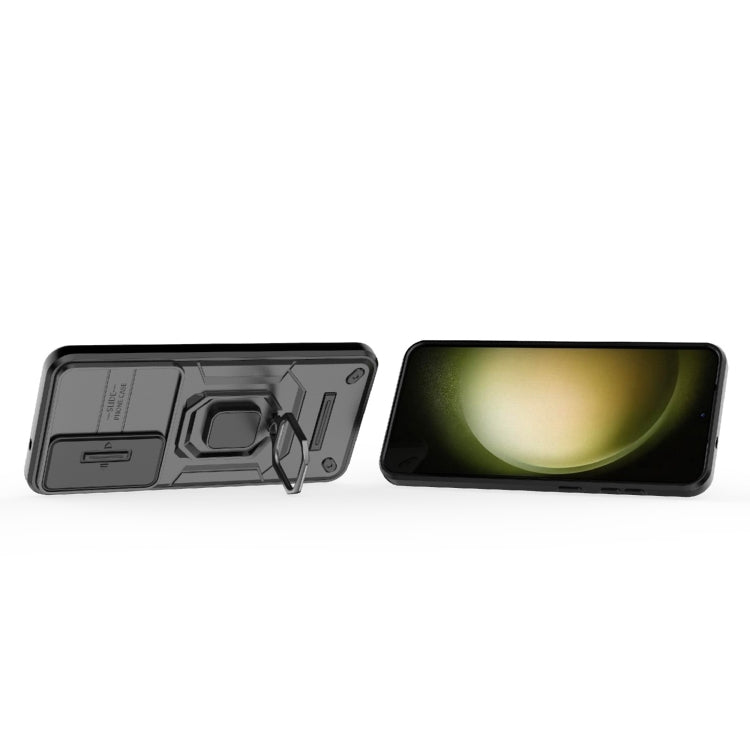 For Samsung Galaxy S25+ 5G Sliding Camshield TPU + PC Shockproof Phone Case with Holder(Black) by buy2fix