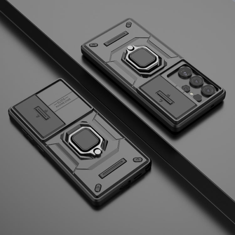 For Samsung Galaxy S25 Ultra 5G Sliding Camshield TPU + PC Shockproof Phone Case with Holder(Black) by buy2fix