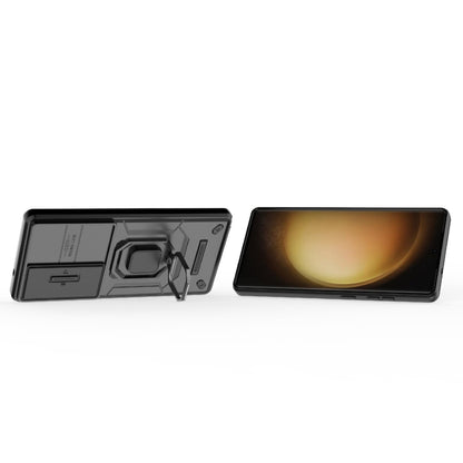 For Samsung Galaxy S25 Ultra 5G Sliding Camshield TPU + PC Shockproof Phone Case with Holder(Black) by buy2fix