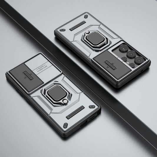 For Samsung Galaxy S25 Ultra 5G Sliding Camshield TPU + PC Shockproof Phone Case with Holder(Grey) by buy2fix