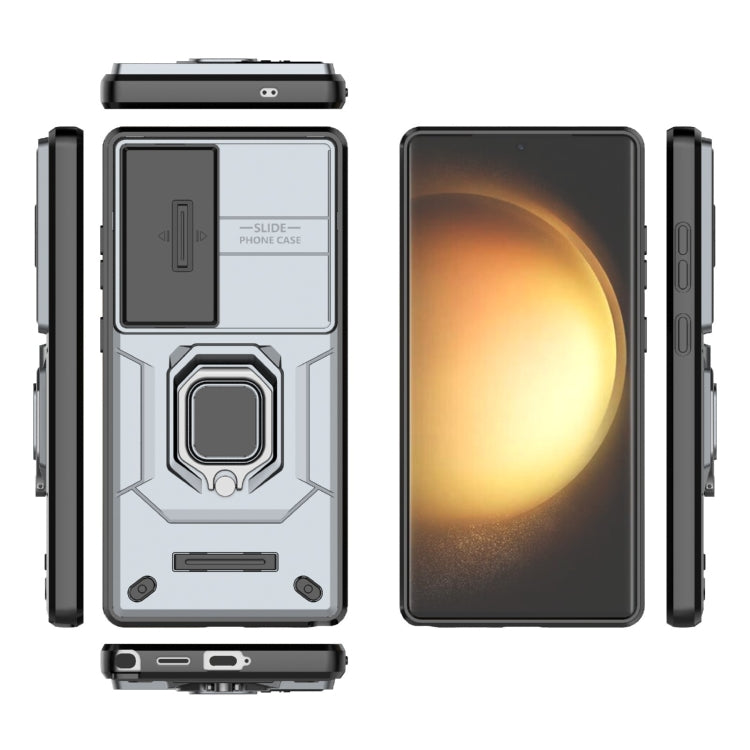 For Samsung Galaxy S25 Ultra 5G Sliding Camshield TPU + PC Shockproof Phone Case with Holder(Grey) by buy2fix